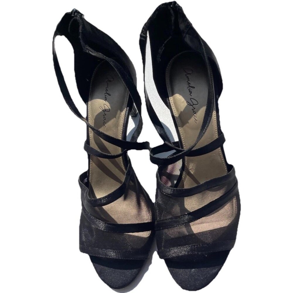 Amelia Grace Shoes Women’s Size 10 Palm Print Fabric Heels Slip On Open Toe Heel